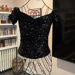 Black off the shoulder squin cocktail blouse